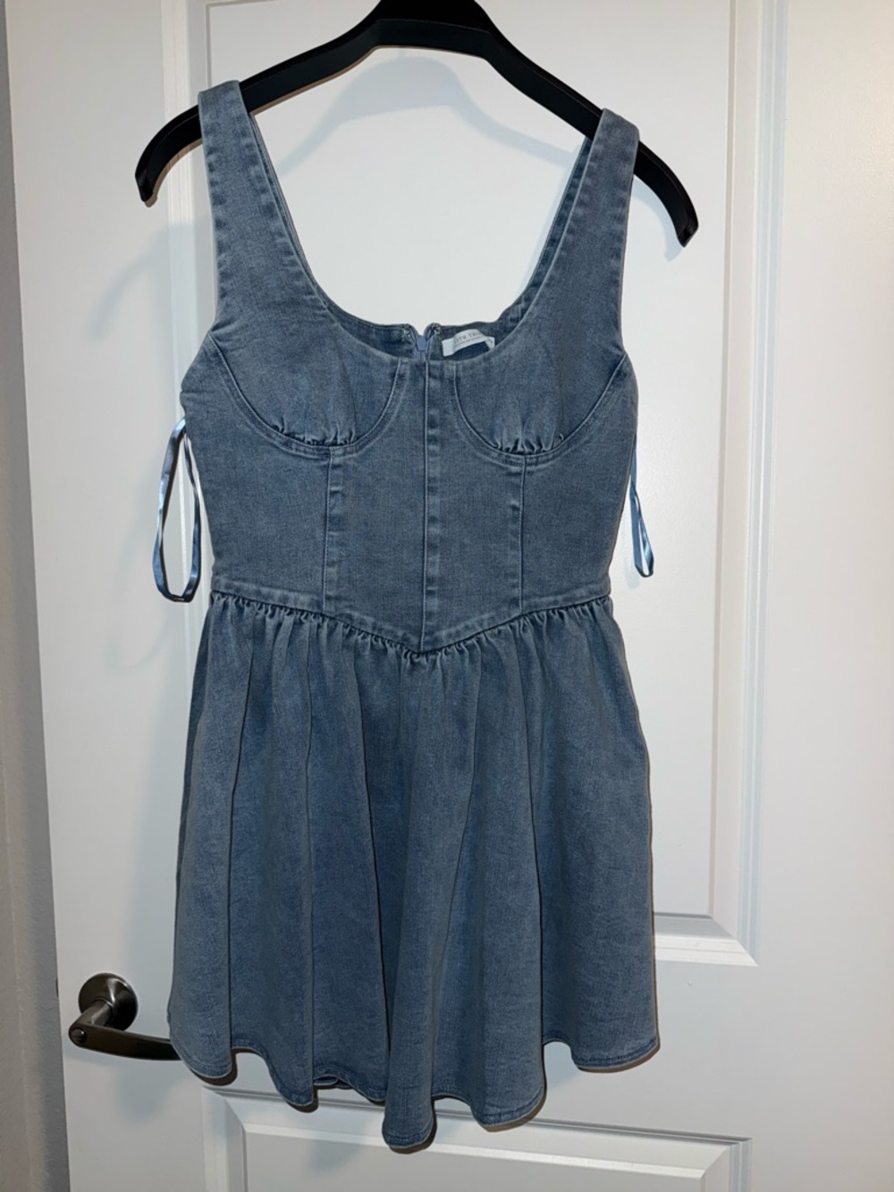 12th Tribe Faded Denim-Look Mini Dress in Light Blue